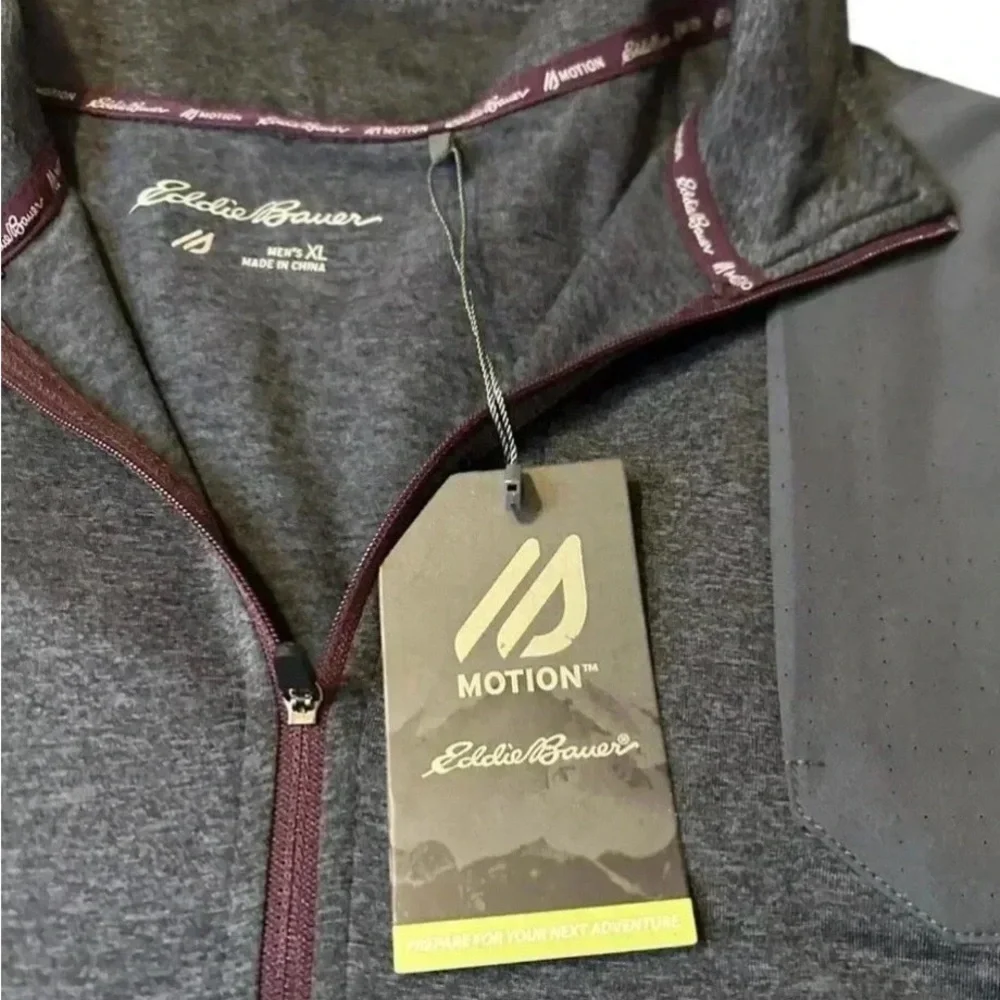 Eddie Bauer Men's Motion 1/2 Zip Mock Neck Dark Gray Pullover LS Shirt Sz XL NWT
